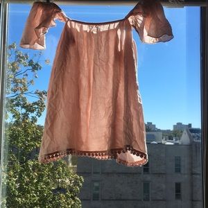 Pink off-shoulder chiffon blouse